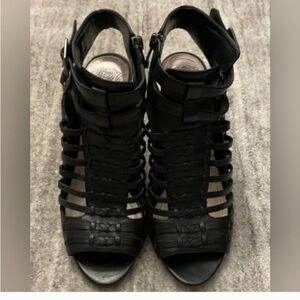 Vince Camuto Caged Cone Heel Women' Leather Sandals.Black. Size 9.5